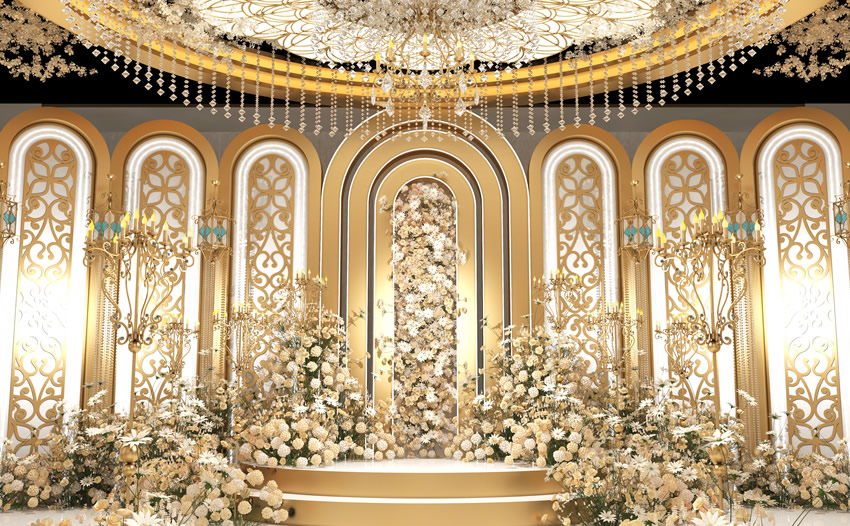 岱岳香槟色调婚礼堂效果展示